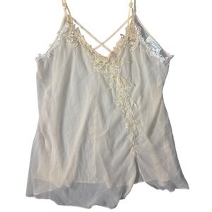 VTG Dentelle Cream Lace Pearl Embellished Chiffon Camisole Top Medium 67042-002